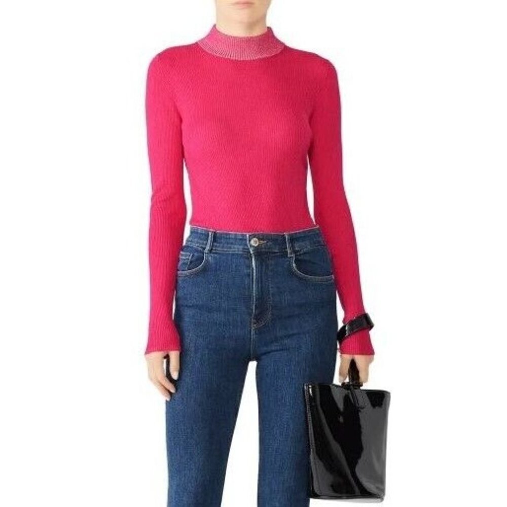 DREYDEN Pink Dione Ribbed Knit Mock Neck Sweater Size XL